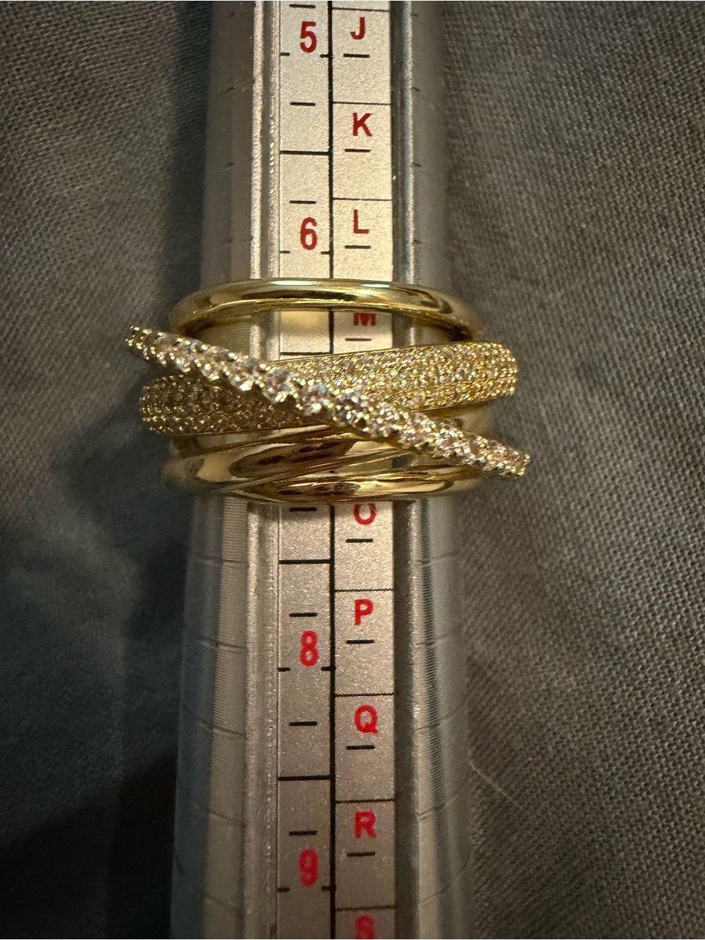 Size 7 Gold Multi-Band Pavé Crystal Ring Elegant Women's Stackable Fashion Ring